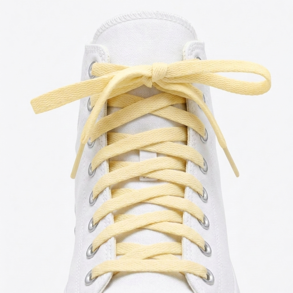 Vintage Cream Converse Shoe Laces Laced on High Top Sneaker