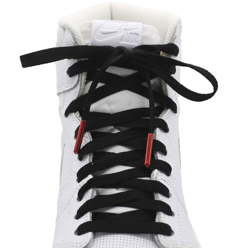 Flat Chrome Tipped Jordan Shoe Laces Black - Silver Metal Tips / 72